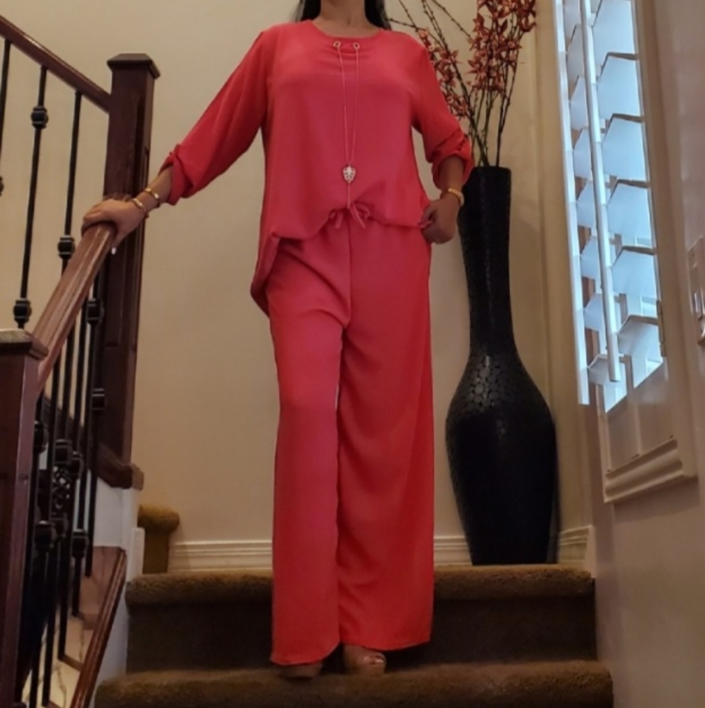 ⭐️FROM FRANCE!⭐️FABULOUS Wide Leg Pant And Tunic Top 2 Piece Set MADE IN FRANCE! - Picture 1 of 15